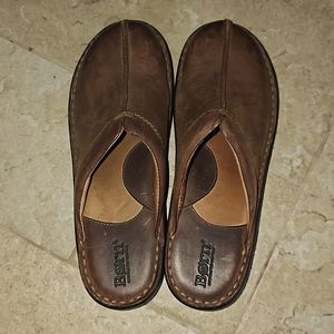 Womens Born Leather Chunky Clogs Mules Slip on Shoes 2 Inch Heel